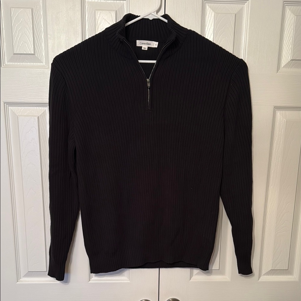 Calvin Klein Men's Ribbed Black Zip-Up Sweater